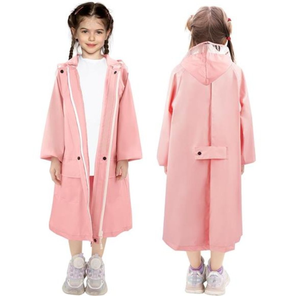 Kids Raincoat with Hood Lightweight Rain Jacket, Pink